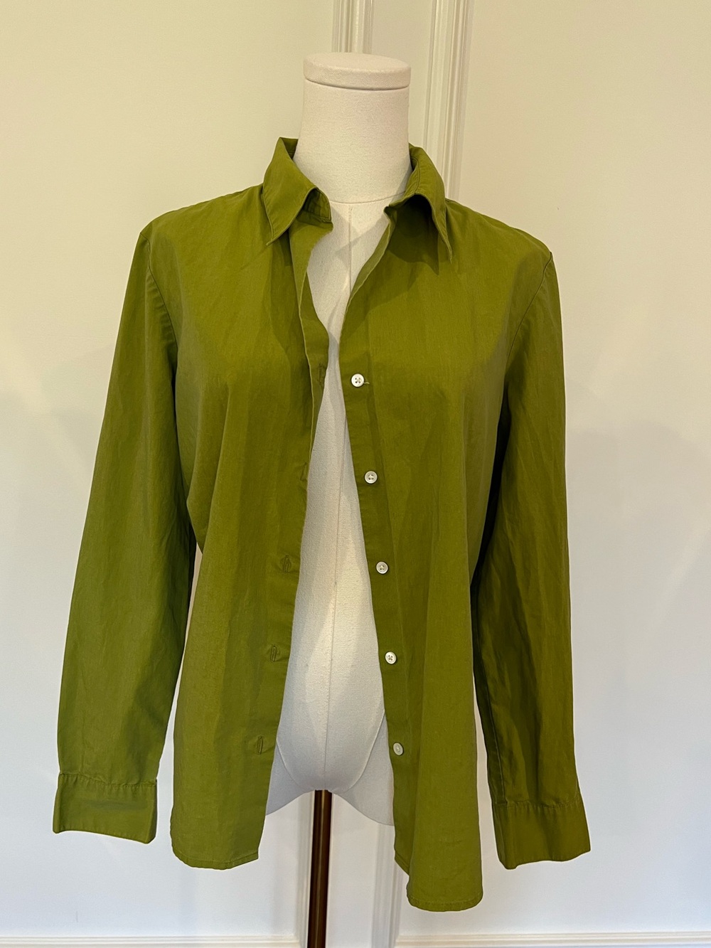 Vintage Gap Y2K Moss Olive Green Stretch Fitted Button Down Shirt Blouse M